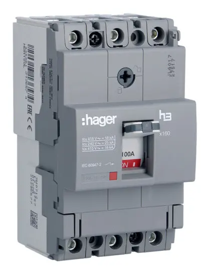 Автомат Hager x160, In=100А, 3п, 18kA