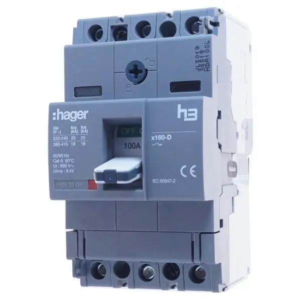 Автомат Hager x160, In=100А, 3п, 18kA - фото №3