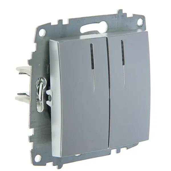 Двухклавишный выключатель ABB Cosmo 619-011000-203 с подсветкой (алюминий) Двухклавишный выключатель ABB Cosmo 619-011000-203 с подсветкой (алюминий)