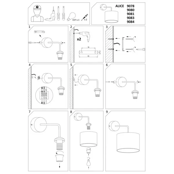 Бра Nowodvorski 9083 Alice E27 1x60W IP20 Bl - фото №2 Бра Nowodvorski 9083 Alice E27 1x60W IP20 Bl - фото №2