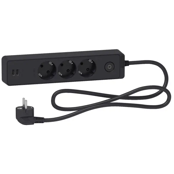 Удлинитель Schneider Electric ST943U3B на 3 места и 2хUSB (3м) черный Удлинитель Schneider Electric ST943U3B на 3 места и 2хUSB (3м) черный