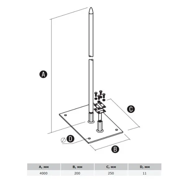 Алюминиевый молниеприемник на металлической основе DKC NL3004 длиной 4м - фото №1