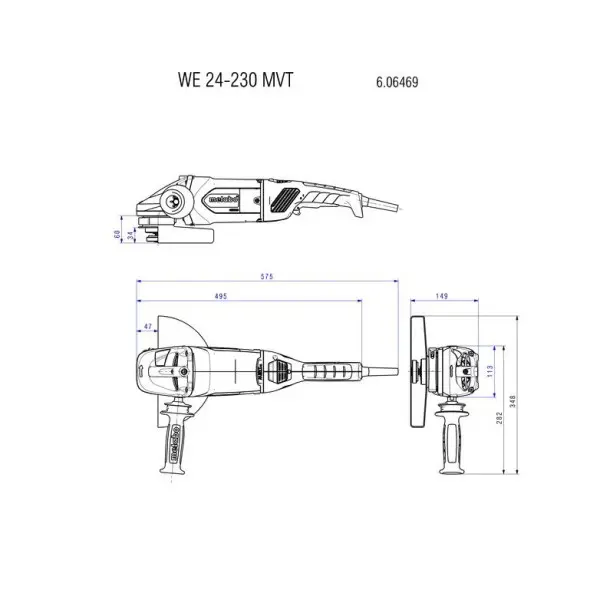 Кутова шліфувальна машина Metabo WE 24-230 MVT (606469000) 2.4 кВт диск 230мм - фото №6