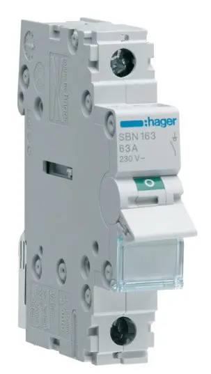 Вимикач навантаження Hager SBN163 1P 63А/230В 1м Вимикач навантаження Hager SBN163 1P 63А/230В 1м