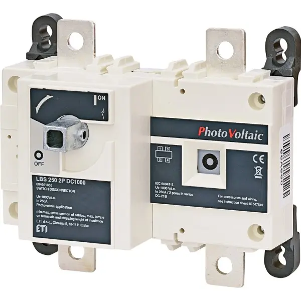 Выключатель нагрузки ETI 004661855 LBS 250 2P DC1000 («1-0» 250A 1000V DC) Выключатель нагрузки ETI 004661855 LBS 250 2P DC1000 («1-0» 250A 1000V DC)