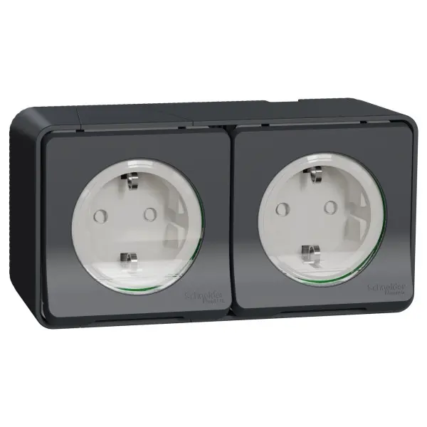 Накладна 2-місна розетка Schneider Electric MUR36029 із з/к та шторками IP55 (чорний)