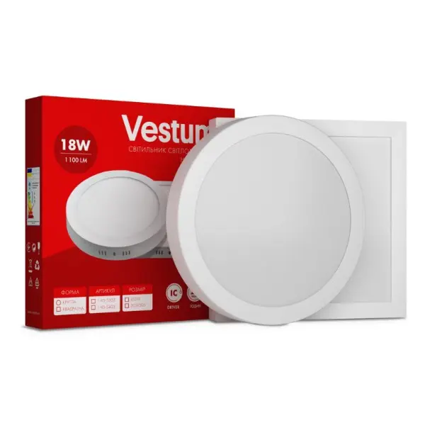 Накладний квадратний світильник Vestum 1-VS-5407 18Вт 6000K - фото №1