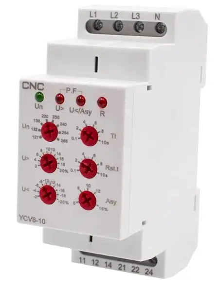 Реле контролю напруги CNC YCV8-10 M265 L1-L2-L3-N АС 127-265В 2СО 8А АС1 250В/DC 24В (Б00045682)
