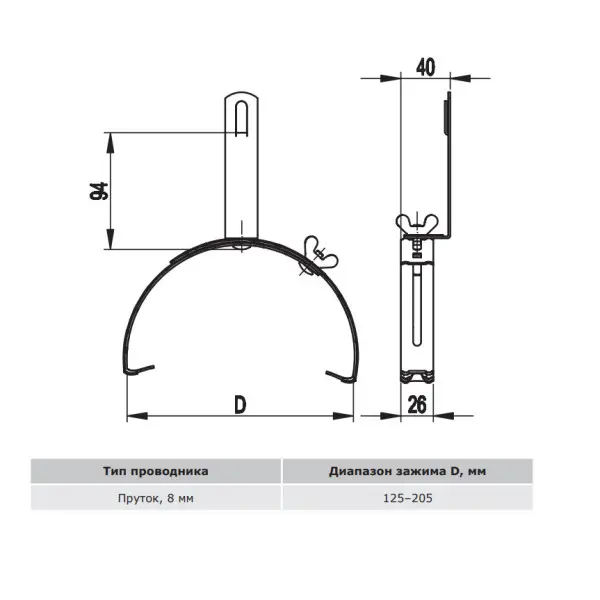 Коньковый полукруглый держатель прута молниезащиты DKC ND2205CU из меди - фото №1