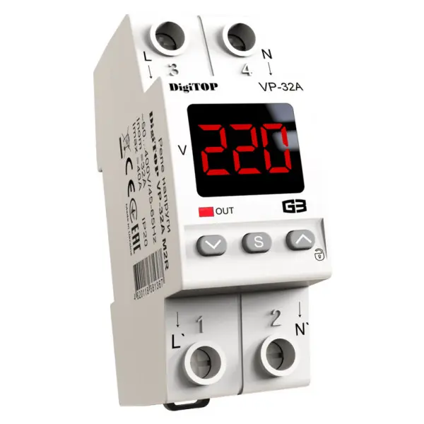Реле напряжения DigiTOP VP-32A M2R (красный индикатор) Реле напряжения DigiTOP VP-32A M2R (красный индикатор)