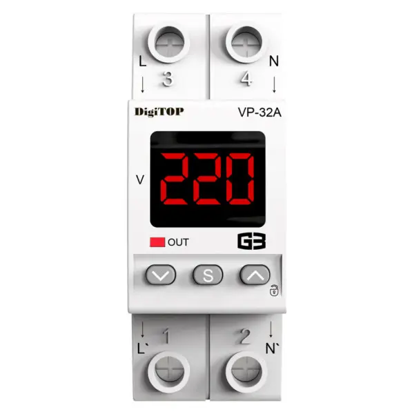 Реле напряжения DigiTOP VP-32A M2R (красный индикатор) - фото №1 Реле напряжения DigiTOP VP-32A M2R (красный индикатор) - фото №1