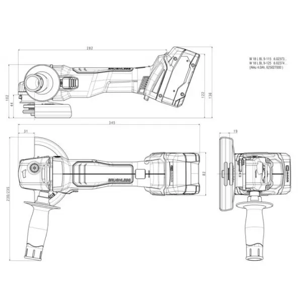 Аккумуляторная угловая шлифмашина Metabo W 18 L BL 9-125 900 Вт 10000 об/мин (602374850) - фото №1 Аккумуляторная угловая шлифмашина Metabo W 18 L BL 9-125 900 Вт 10000 об/мин (602374850) - фото №1
