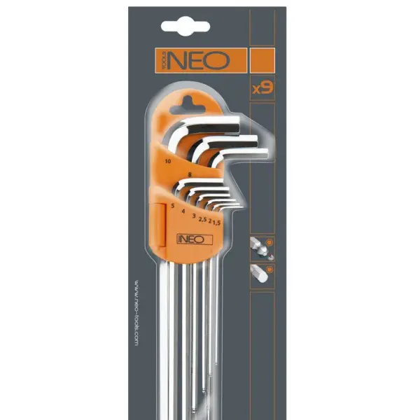 Набір шестигранних ключів Neo Tools 09-525 1.5-10мм (9шт) - фото №1
