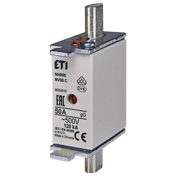Запобіжник ETI 004181211 NH-000/gG 50A 500V KOMBI Запобіжник ETI 004181211 NH-000/gG 50A 500V KOMBI