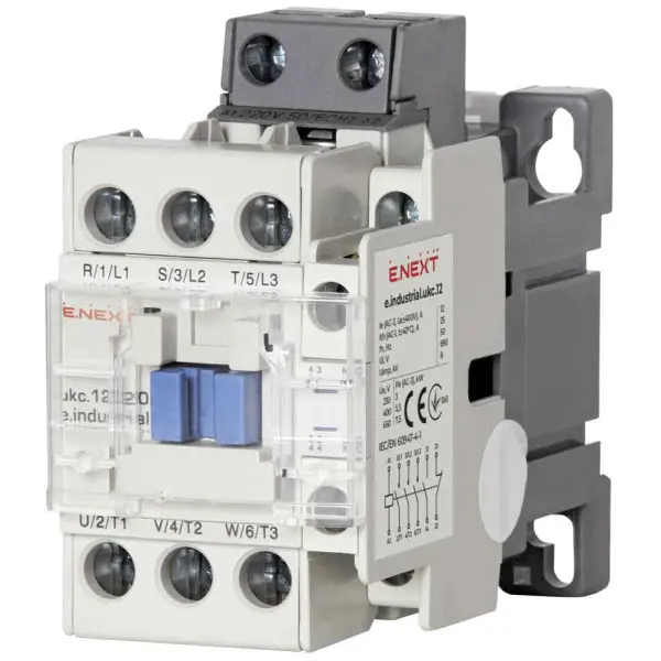 Контактор e.industrial.ukc.12.220, 12А, 220В, no+nc E-Next