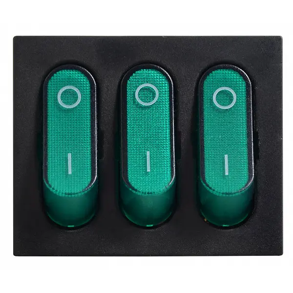 Перемикач Аско-Укрем KCD2-3101N GR/B (0-I) з підсвічуванням 3-х клавішний зелений (A0140040121) - фото №1 Перемикач Аско-Укрем KCD2-3101N GR/B (0-I) з підсвічуванням 3-х клавішний зелений (A0140040121) - фото №1