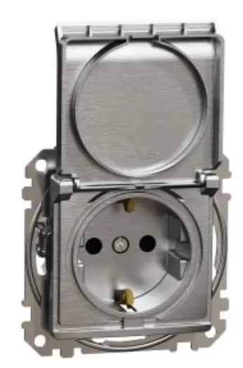 Розетка Schneider Electric Sedna Design & Elementsс заземлением шторками и крышкой матовый алюминий SDD170024 Розетка Schneider Electric Sedna Design & Elementsс заземлением шторками и крышкой матовый алюминий SDD170024