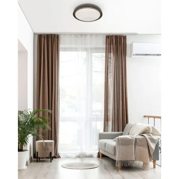 Люстра із пультом світлодіодна, стельовий світильник Goldlux 331861 Halina LED 1x48W 3000K/4000K/6000K 5300Lm IP44 чорна - фото №1