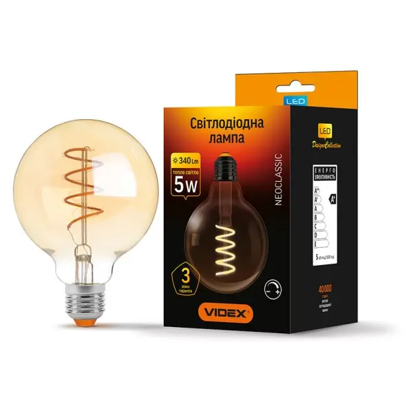 Димерная филаментная лампа Videx Filament G95FASD E27 5Вт 2200K (VL-G95FASD-05272) бронза - фото №1