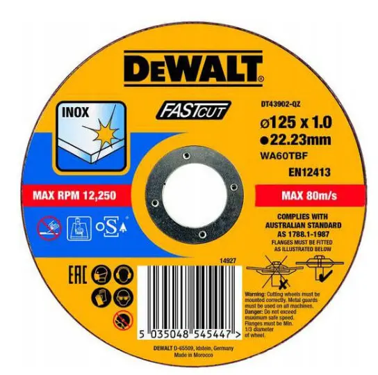 Отрезной диск по металлу DeWALT DT43902 Inox Fastcut 125х1,0х22,2мм Отрезной диск по металлу DeWALT DT43902 Inox Fastcut 125х1,0х22,2мм