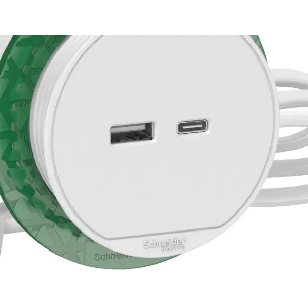 Встраиваемый в стол розеточный блок Schneider Electric INS44008 USB тип А+тип С (белый) - фото №1