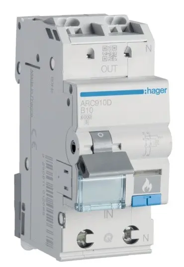 Автоматичний вимикач Hager ARC910D з дуговим захистом AFDD 6кА B 10A 1P+N