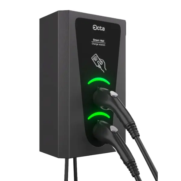 Однофазна зарядна станція для електромобілів Octa Energy SW214-C1-C1 Smart Wall на 14кВт із 2 портами (Type 1 Type 1) - фото №1