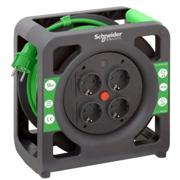 Подовжувач на котушці Schneider Electric IMT33137 Thorsman 15м 3х1, 5мм² IP20 Подовжувач на котушці Schneider Electric IMT33137 Thorsman 15м 3х1, 5мм² IP20