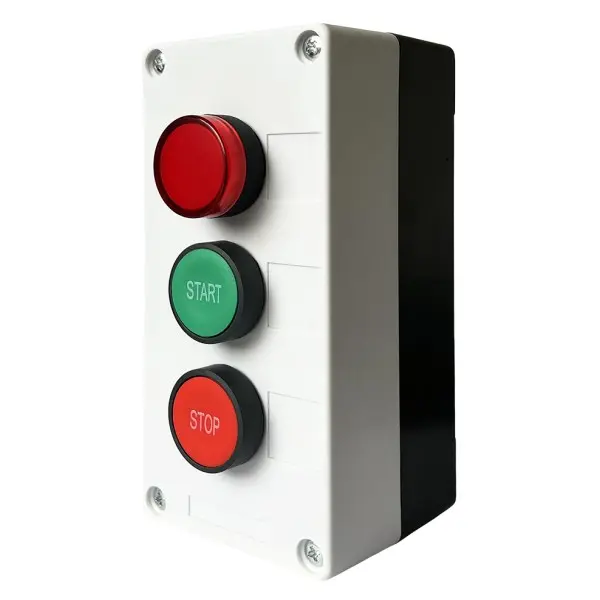 Тримісний пост керування Promfactor FP5-BOX3W34 з кнопками «START/STOP» та індикатором 230В