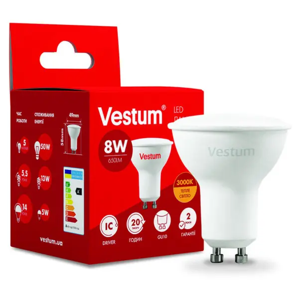 Світлодіодна лампа Vestum 1-VS-1508 MR16 8Вт 4100K GU10 - фото №1