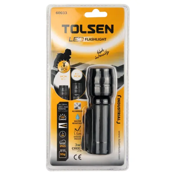 Водонепроникний ліхтар в алюмінієвому корпусі Tolsen (60033) IP65 34х110мм - фото №1