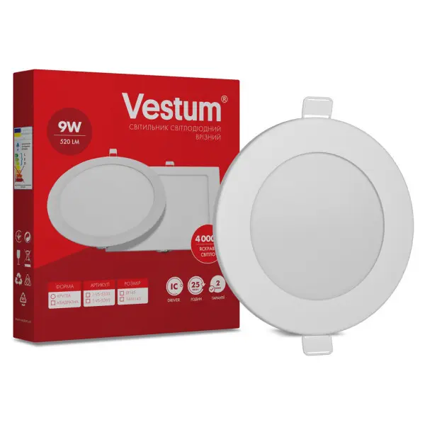 Круглий вбудований світильник Vestum 1-VS-5103 9Вт 4000K - фото №2