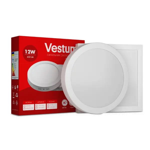 Накладний квадратний світильник Vestum 1-VS-5406 12Вт 6000K - фото №1