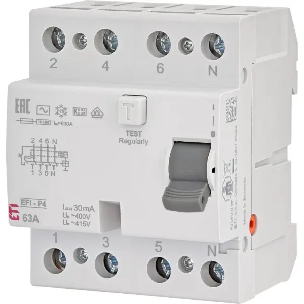 ПЗВ ETI EFI-P4 3P+N 63/0,03 AC 10кА (2061613) ПЗВ ETI EFI-P4 3P+N 63/0,03 AC 10кА (2061613)