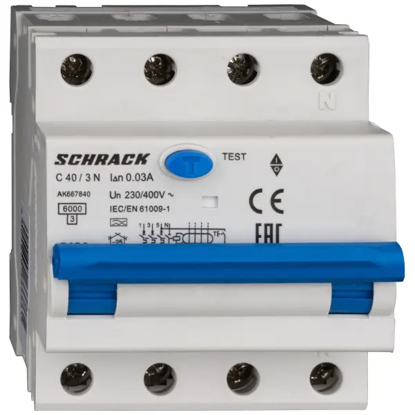 АВДТ Schrack AK667840 6кА 40А 30мА 3P+N х-ка C Тип A