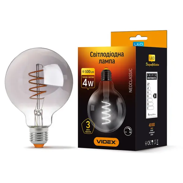 Диммируемая филаментная лампа Videx Filament G95FGD E27 4Вт 2100K (VL-G95FGD-04272) графит - фото №1