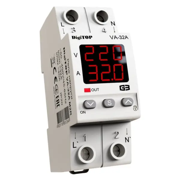 Реле напруги DigiTOP VA-32A M2R (червоний індикатор)