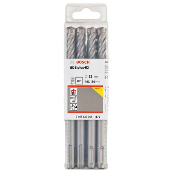 Буры по бетону Bosch 2608833905 SDS-Plus-5X 12x100x160мм (10шт) - фото №1
