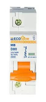 Автоматичний вимикач ECOHOME ECO MB 1p 80A D (ECO070010001) - фото №1