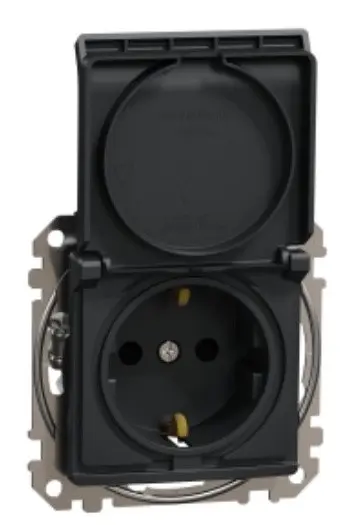 Розетка Schneider Electric Sedna Design & Elementsс заземлением шторками и крышкой черная SDD114024 Розетка Schneider Electric Sedna Design & Elementsс заземлением шторками и крышкой черная SDD114024