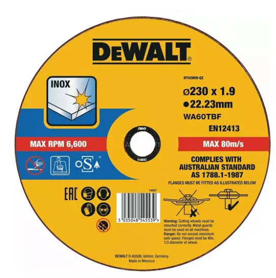 Отрезной диск по металлу DeWALT DT43909 Inox 230х1,9х22,2мм Отрезной диск по металлу DeWALT DT43909 Inox 230х1,9х22,2мм