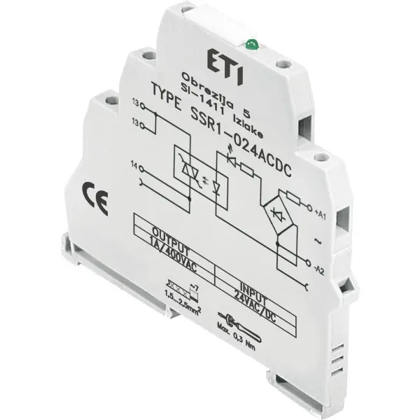 Тиристорное интерфейсное реле ETI 002473050 SSR1-024 ACDC 1NO 1.2A AC1 400V AC Тиристорное интерфейсное реле ETI 002473050 SSR1-024 ACDC 1NO 1.2A AC1 400V AC
