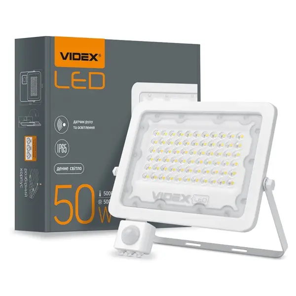 LED прожектор Videx F2e 50Вт 5000K (VL-F2e505W-S) с датчиком движения и освещенности - фото №2