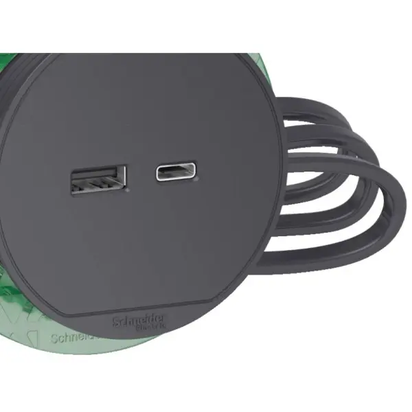 Встраиваемый в стол розеточный блок Schneider Electric INS44009 USB тип А+тип С (антрацит) - фото №1