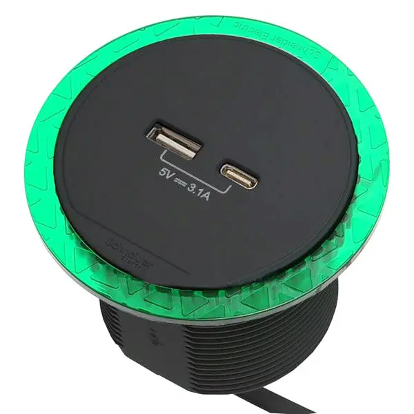 Встраиваемый в стол розеточный блок Schneider Electric INS44009 USB тип А+тип С (антрацит) - фото №3