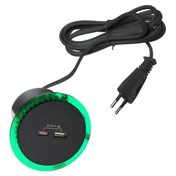 Встраиваемый в стол розеточный блок Schneider Electric INS44009 USB тип А+тип С (антрацит) - фото №4