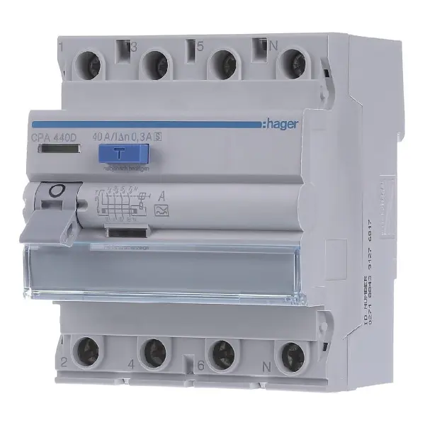 УЗО Hager CPA440D 4P 6кА 40A 300мА A S