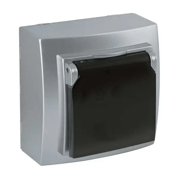 Розетка Nilson Themis срібло 1-на з заземленням з кришкою ( 26131018 )