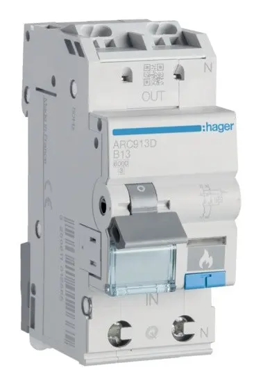 Автоматичний вимикач Hager ARC913D з дуговим захистом AFDD 6кА B 13A 1P+N