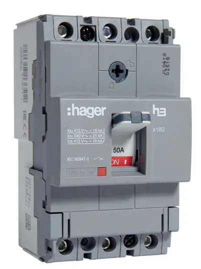 Автомат електроживлення Hager x160, In=50А, 3п, 18kA
